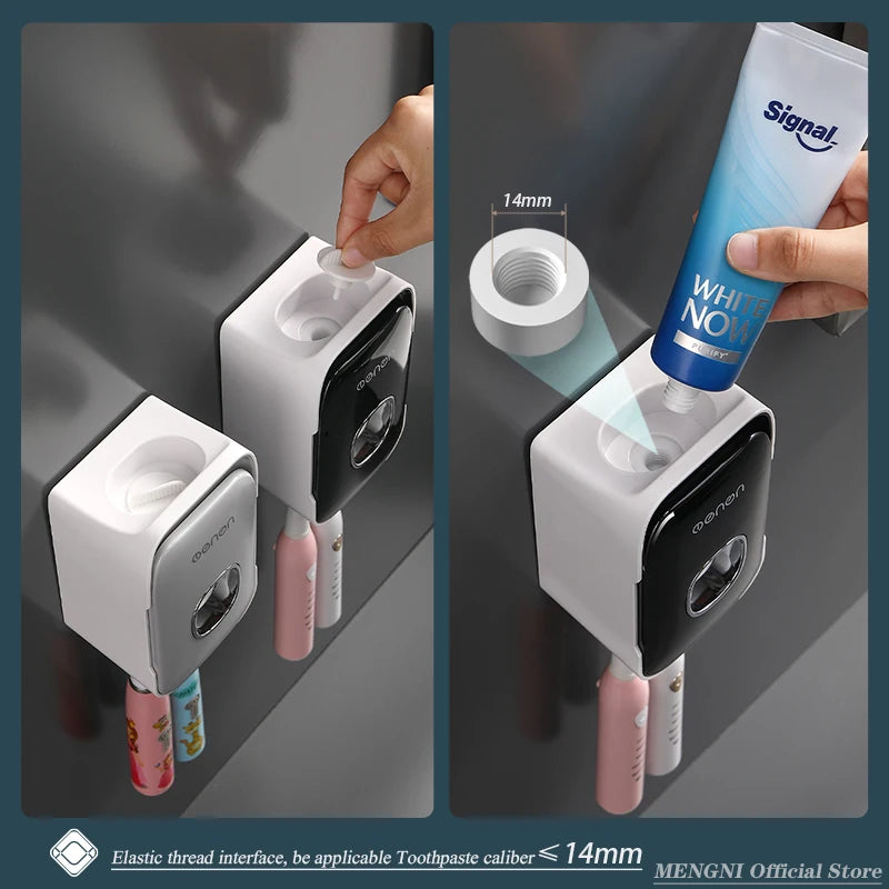 Automatic Wall-Mounted Toothpaste Dispenser with Toothbrush Holder – No-Drill Bathroom Organizer