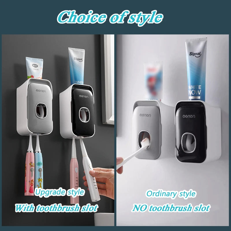 Automatic Wall-Mounted Toothpaste Dispenser with Toothbrush Holder – No-Drill Bathroom Organizer