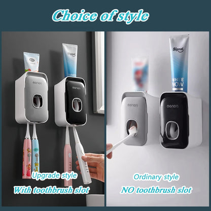 Automatic Wall-Mounted Toothpaste Dispenser with Toothbrush Holder – No-Drill Bathroom Organizer