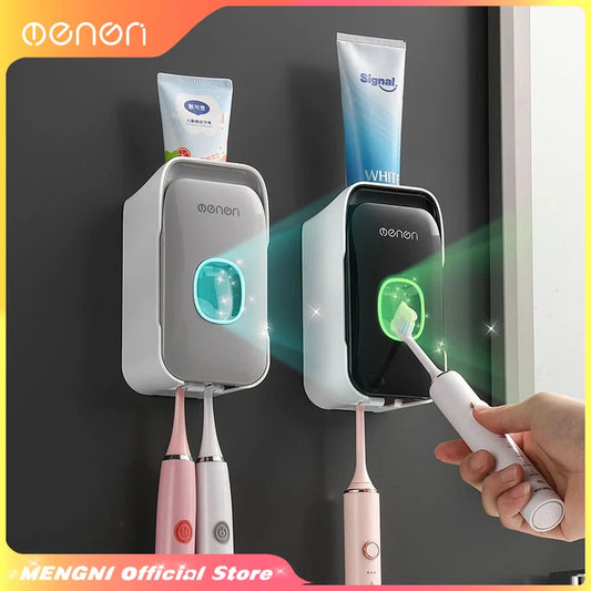 Automatic Wall-Mounted Toothpaste Dispenser with Toothbrush Holder – No-Drill Bathroom Organizer